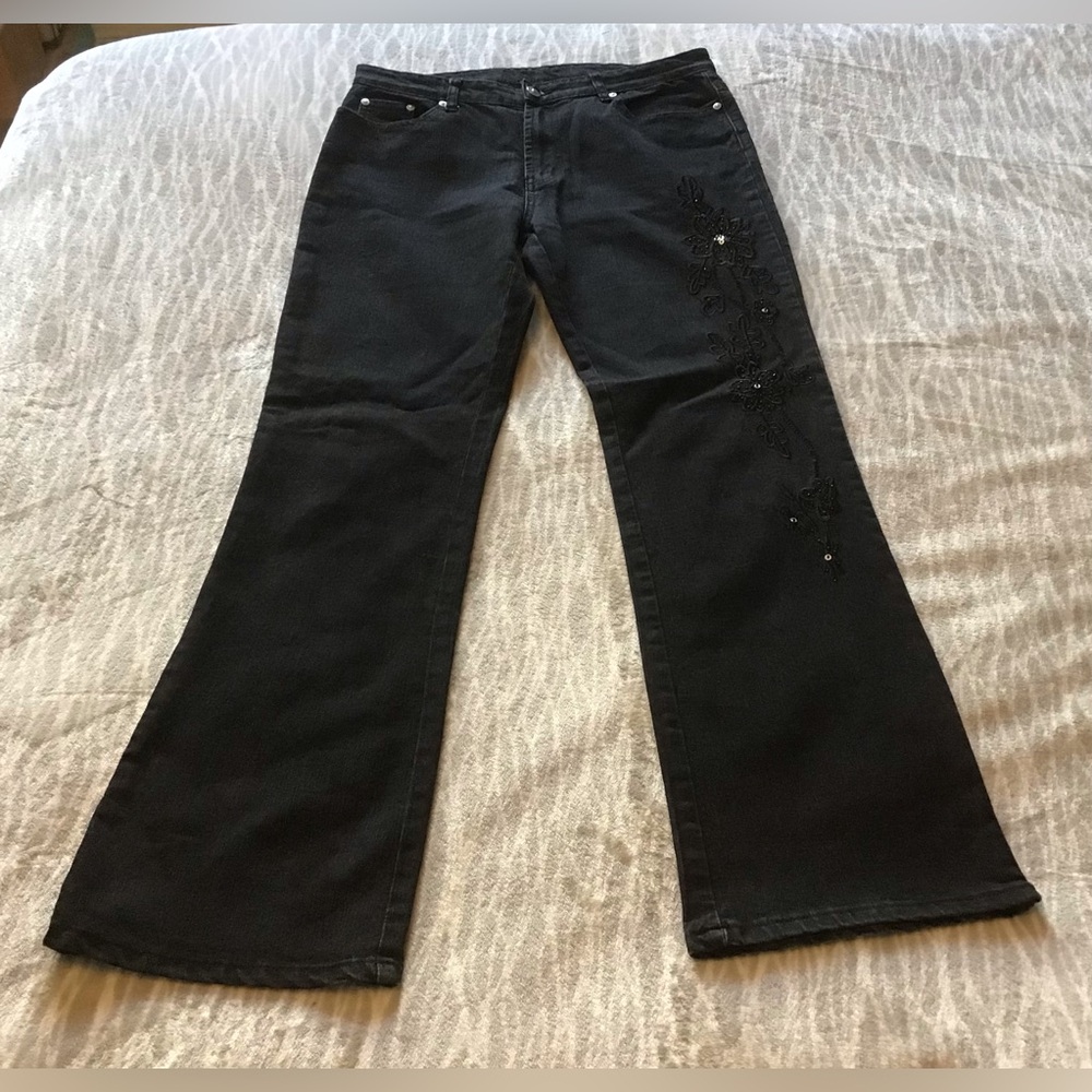 👖 Cosmopolitan Embellished Black Stretch Denim Size 10
